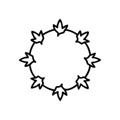 Minimalist outline wreath falling maple leaves on autumn leaf