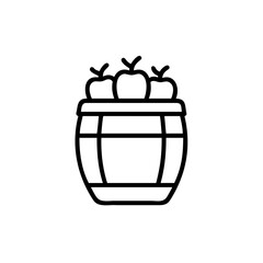 Outline a barrel filled with apples on a fruit harvest