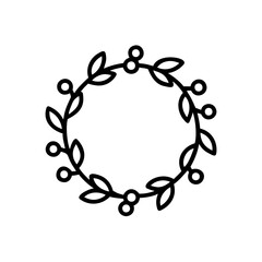 Outline a circular wreath with leaves berries circle