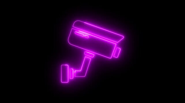 Animated neon cc camera icon. cctv camera motion graphics. Animated neon cc camera icon. cctv camera motion graphics. glowing Security camera icon.