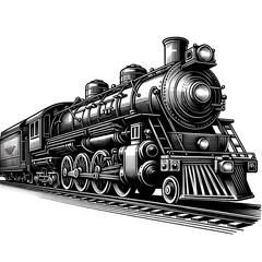 Classic Steam Locomotive Illustration Old Train Engine Retro Transport Drawing Vintage Industrial Art