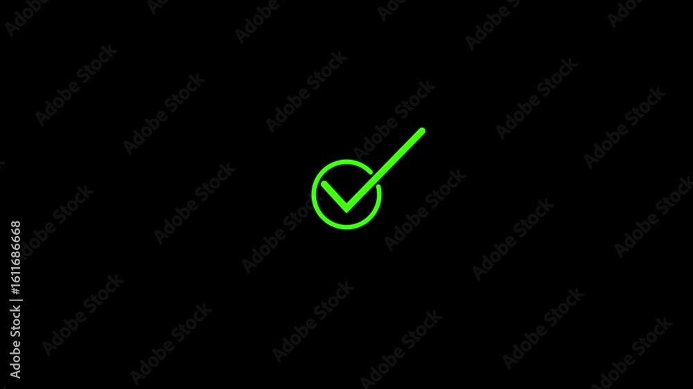 Poster check mark icon with loading bar animation on a black background. glowing check mark animation.