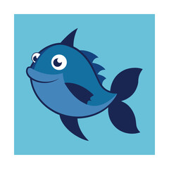 Deep Sea Fish Cartoon in Flat and Line Art Style