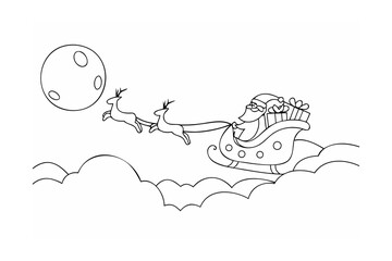 Santa Claus sleighing with reindeer under the moon