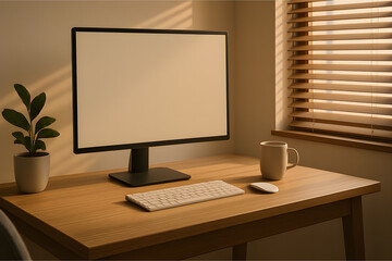 Sunny Office Workspace with Potted Plant