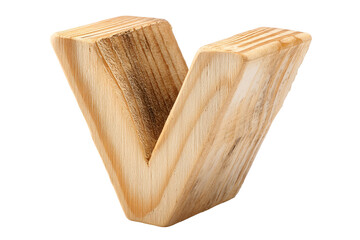 Wooden letter v isolated on transparent background
