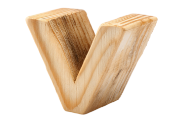 Wooden letter v isolated on transparent background