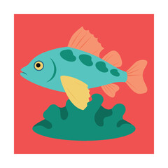Goby Fish on Coral Base Vector with Line Art