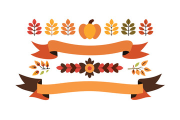 Thanksgiving Ribbon Banner Vector Set - Modern & Bold Autumn Labels