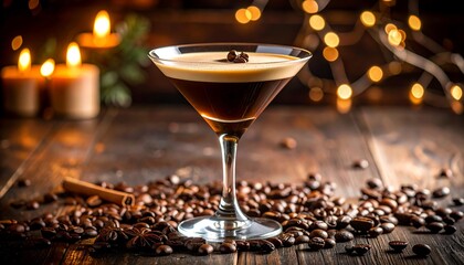 Coffee cocktail on a rustic table