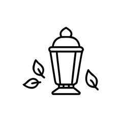 Outline lantern with fallen leaves on simple graphic