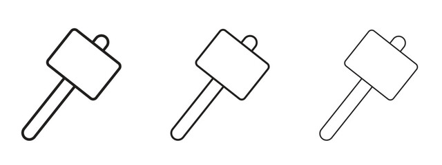 Wooden mallet icons. Outline or line icon design bundle.