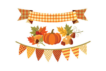 Autumn & Thanksgiving Ribbon Banner Set - Rustic Fall-Themed Vector Labels