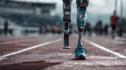 Person with prosthetic legs running a race