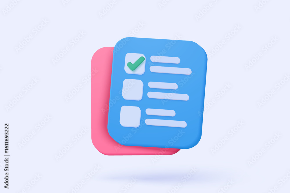 Aufkleber 3d icon file task management todo check list, assignment and exam paperwork, work on organization, p