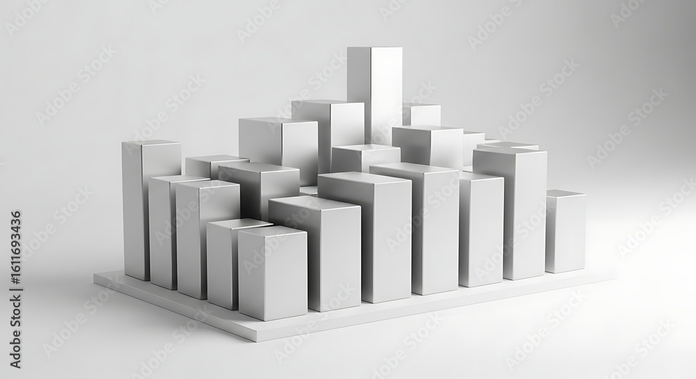 Poster minimalist 3d render of an abstract cityscape with white rectangular prism shapes