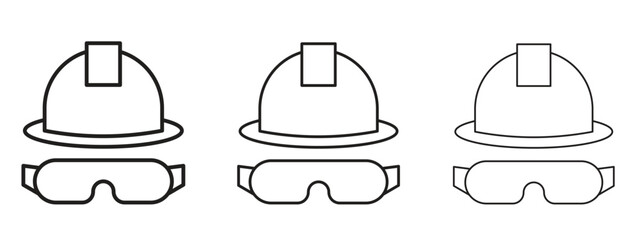 Safety helmet icons. Outline or line icon design bundle.