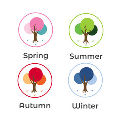 Spring, Summer, Autumn, Winter Tree Design  Flat Vector Icons