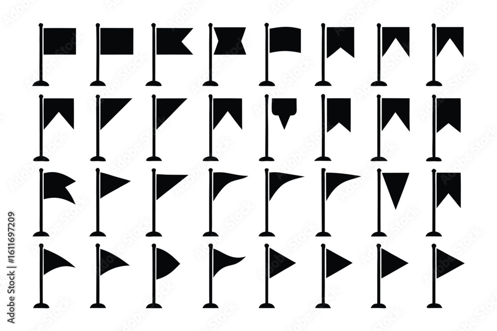 Poster flag variations in silhouette: a striking collection of flags in various shapes and designs, rendere