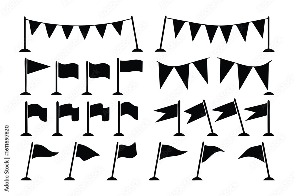 Poster flag design: a collection of flag designs in various shapes and styles, showcasing a minimalist and 