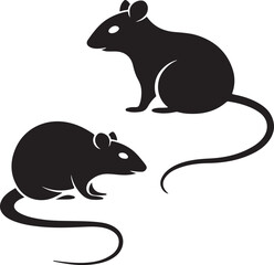 Stylized Rodent Pair Illustration Two Black Silhouette Mice with Curled Tails, Standing and Sitting Animal Cartoon Drawing