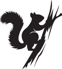 Silhouette of a Squirrel Climbing a Tree Branch Detailed Vector Graphic Image Perfect for Nature and Wildlife Illustrations and Designs