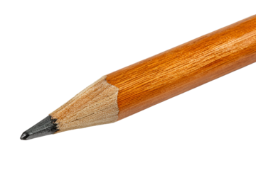 Close up of a sharpened wooden pencil tip isolated on transparent background