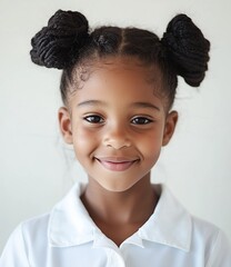 Smiling Young Girl with Braided Hair Buns