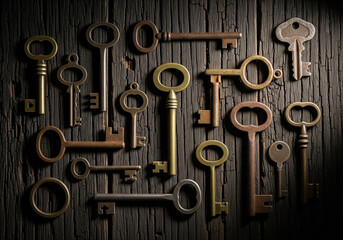 Flat Lay of Old Rustic Keys