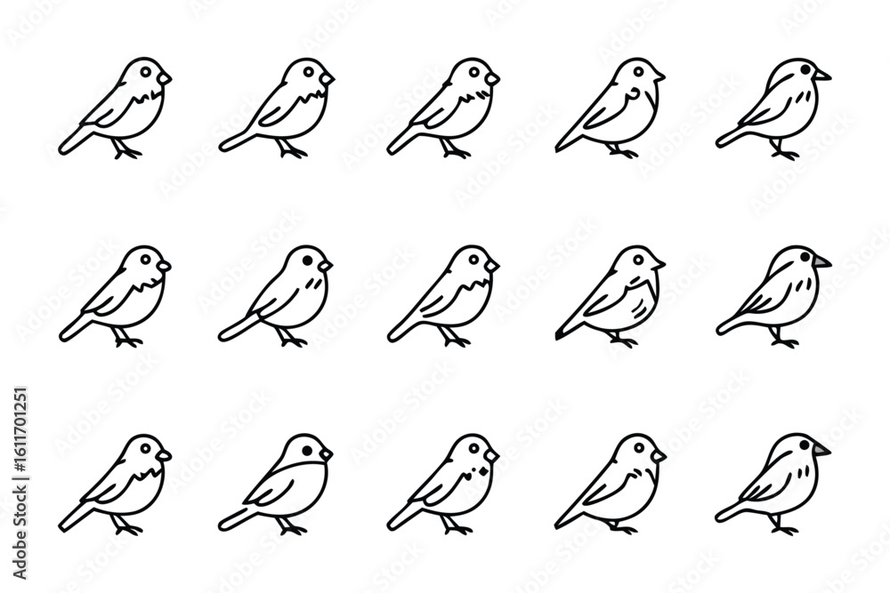 Poster bird pattern: a collection of simple, elegant outline illustrations of a bird, perfectly arranged in