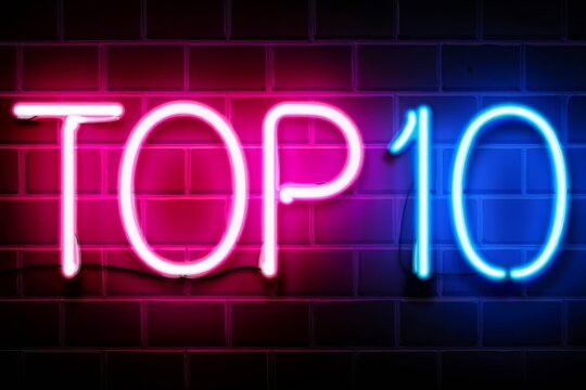 Glowing TOP 10 neon sign shines brightly on a back wall, creating a dynamic and engaging atmosphere.