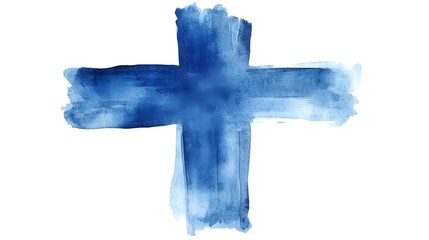 A painted plus sign in shades of indigo blue.