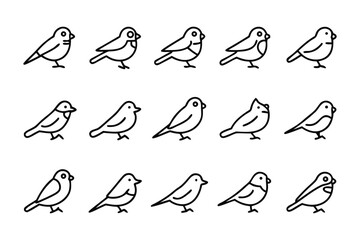 Sparrow Sketch Collection: A delightful collection of simple sparrow illustrations, perfect for a design resource library. Featuring 15 individual drawings, each a testament to simplicity. 