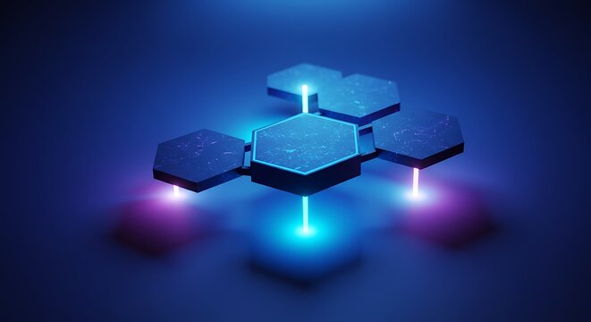 Abstract Hexagonal Network with Glowing Connections on Dark Blue Gradient Background