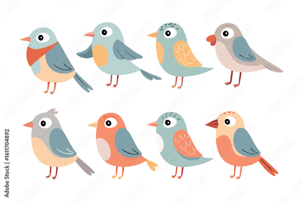 Poster cheerful bird illustration: a collection of colorful and charming bird illustrations, perfect for ad