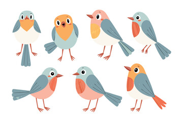 Playful Birds Collection: An assortment of adorable cartoon birds, each with unique poses and expressions, adding a touch of whimsy and charm to the collection.