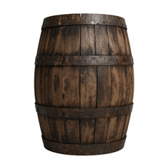 Obraz premium Rustic wooden barrel with metal hoops, aged and weathered for vintage design elements, on