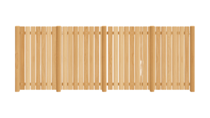 Light wooden picket fence with open gate on a seamless transparent setting ready for versatile