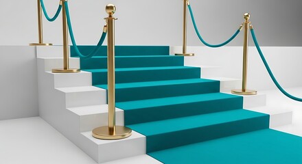 Elegant staircase with blue carpet and golden stanchions creating a VIP experience