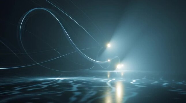 Floating glowing orbs moving in harmonic paths through foggy space, ambient motion

