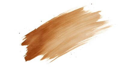 Brushstroke of light brown paint on white background.