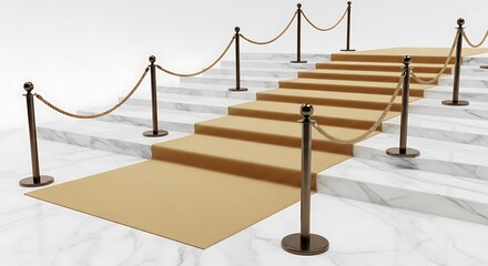 Luxurious Staircase with Red Carpet and Rope Barriers, Ideal for Events