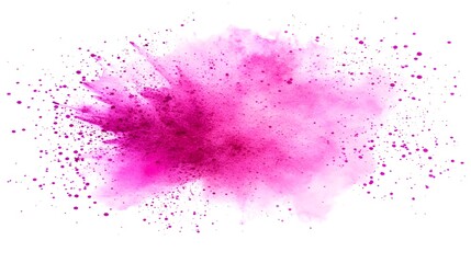 Vivid magenta colored powder explosion on a white background.