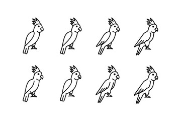 Parrot Pattern Illustration: A detailed illustration showcasing a pattern of eight elegant parrots, perfectly aligned, presenting a graphic design with a refined outline.