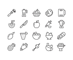 Collection of black outline icons for kitchen and food preparation vector