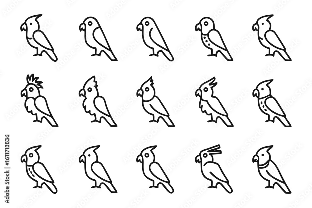 Poster bird icons: a set of bird icons in a clean, minimalist style, perfect for various design projects. c