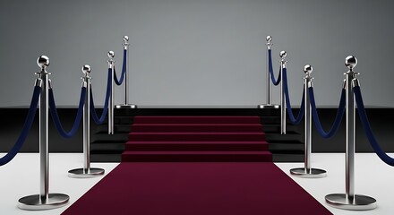 Elegant red carpet entrance with silver stanchions for a grand celebration
