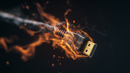 burning fire of data cable