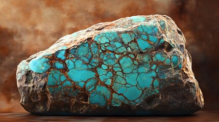 A single piece of unpolished turquoise stone showing its natural form and color on a white surface. Suitable for gemology websites.