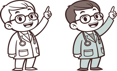 Chibi Doctor Character – Cartoon Male Medical Professional in Color and Outline Style